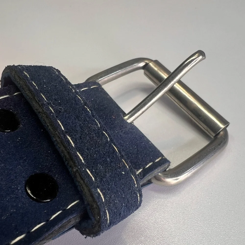 Simulated Suede Belt Blue With silver buckle and white stitching Vintage